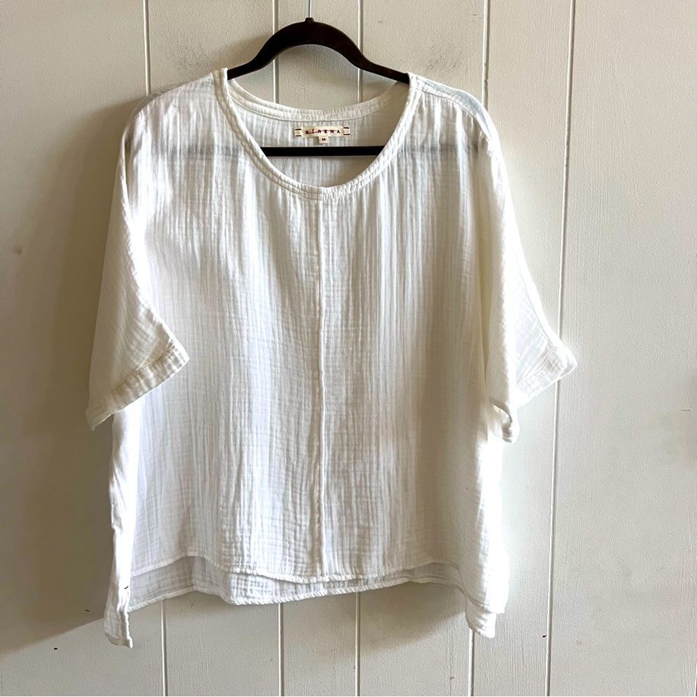 XIRENA White Oversized Cotton Gauze Short Sleeve Top